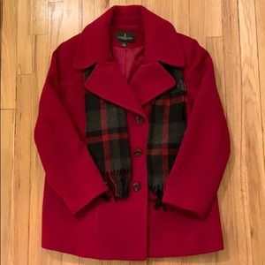 London Fog Red Wool Peacoat, XL